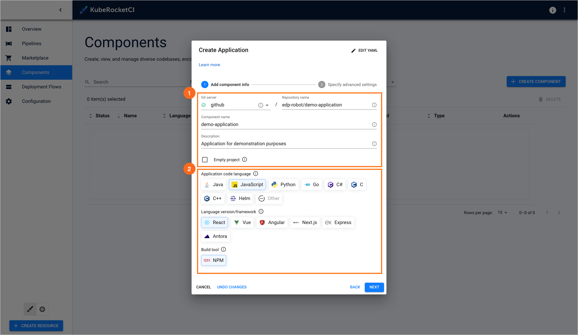 Create application Create application