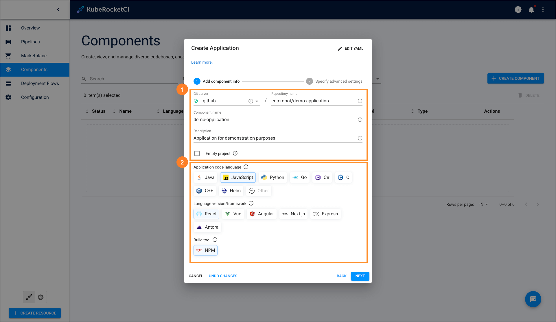 Create application Create application