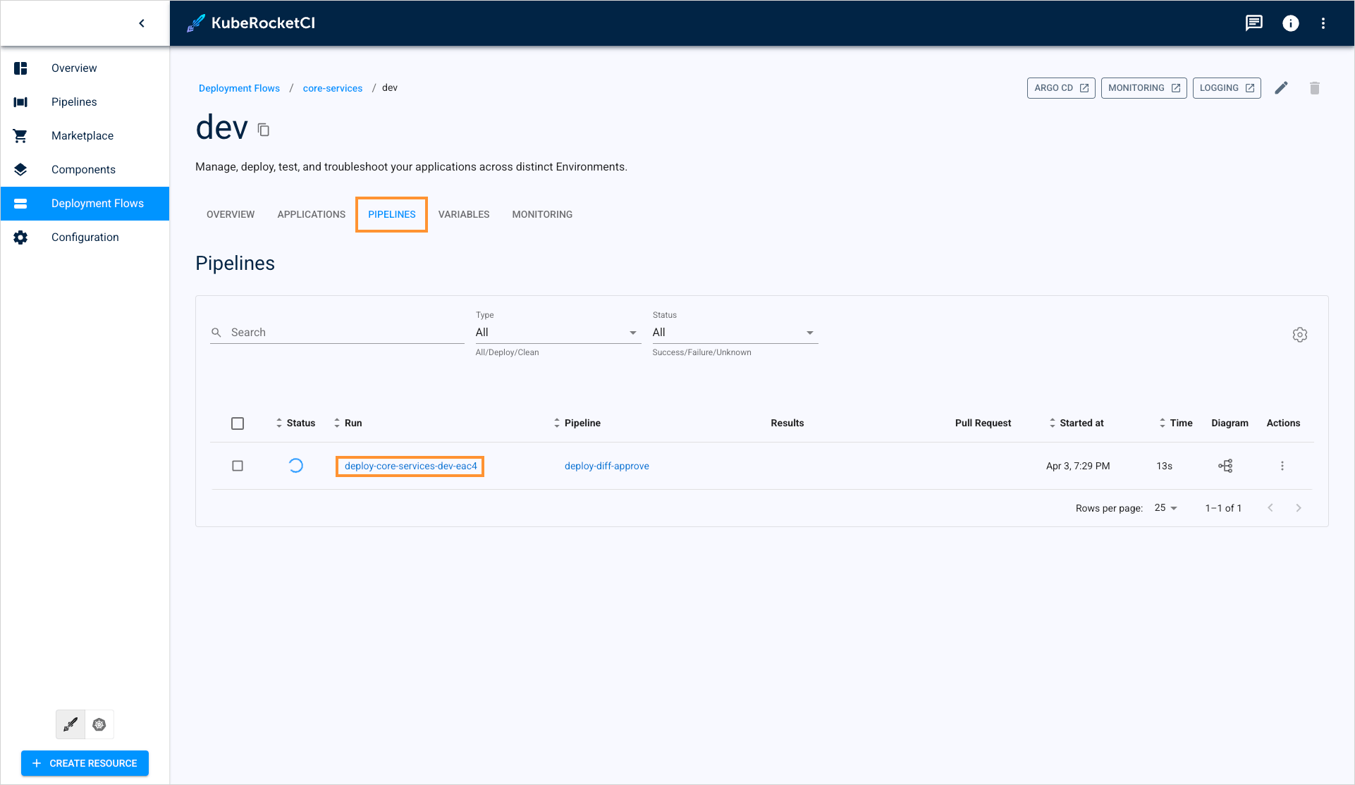 Click pipeline name Click pipeline name