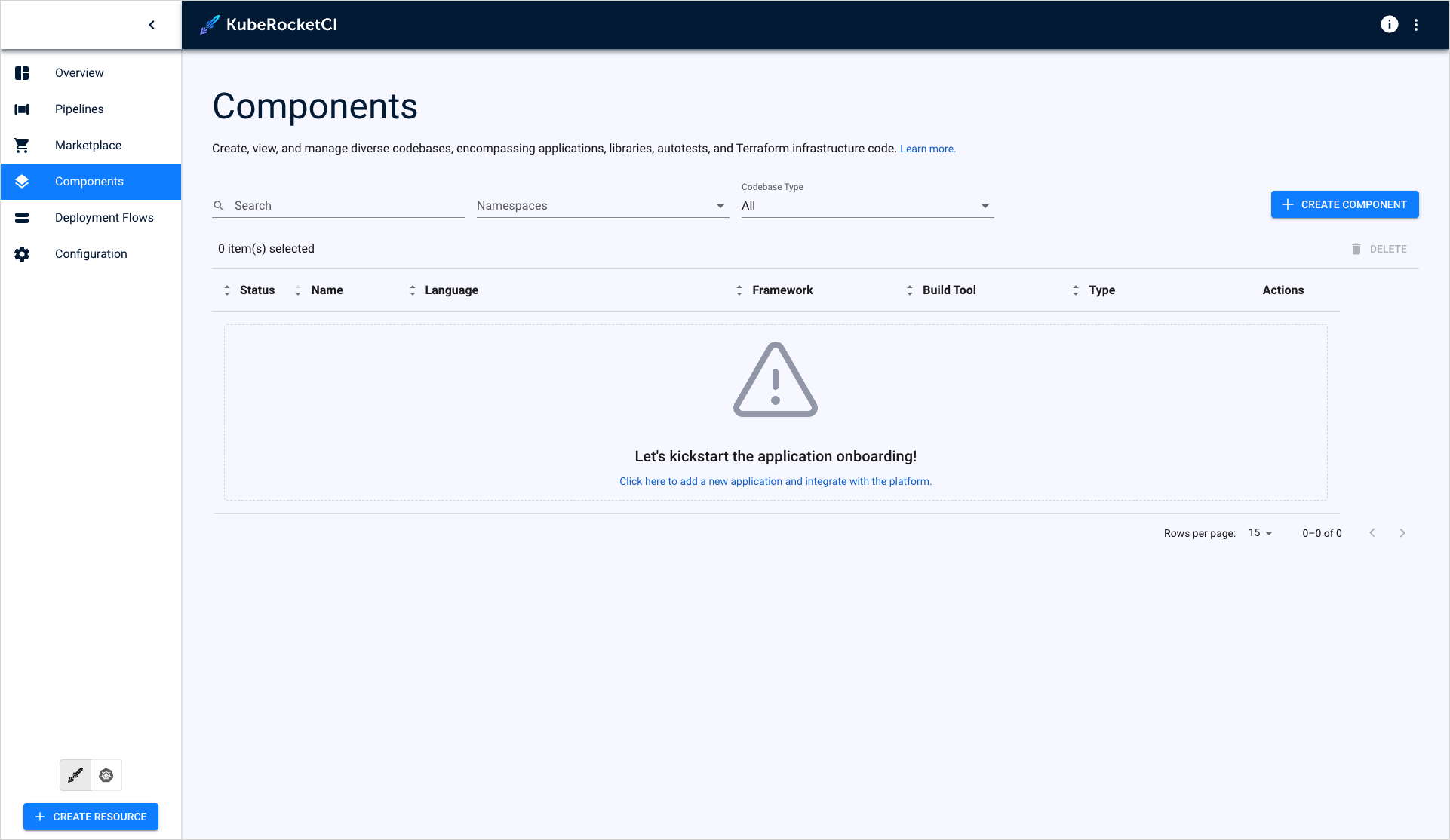 Create new application Create new application