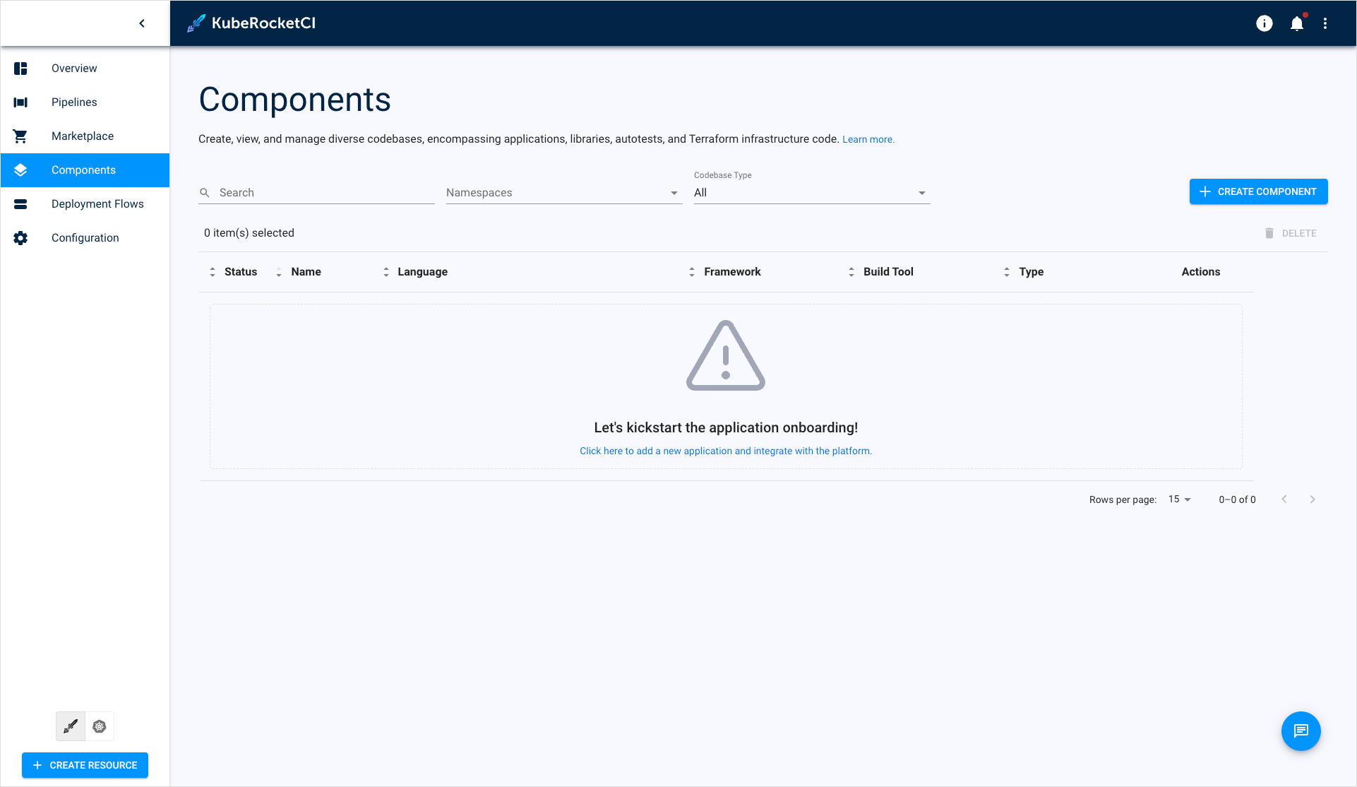 Create new application Create new application
