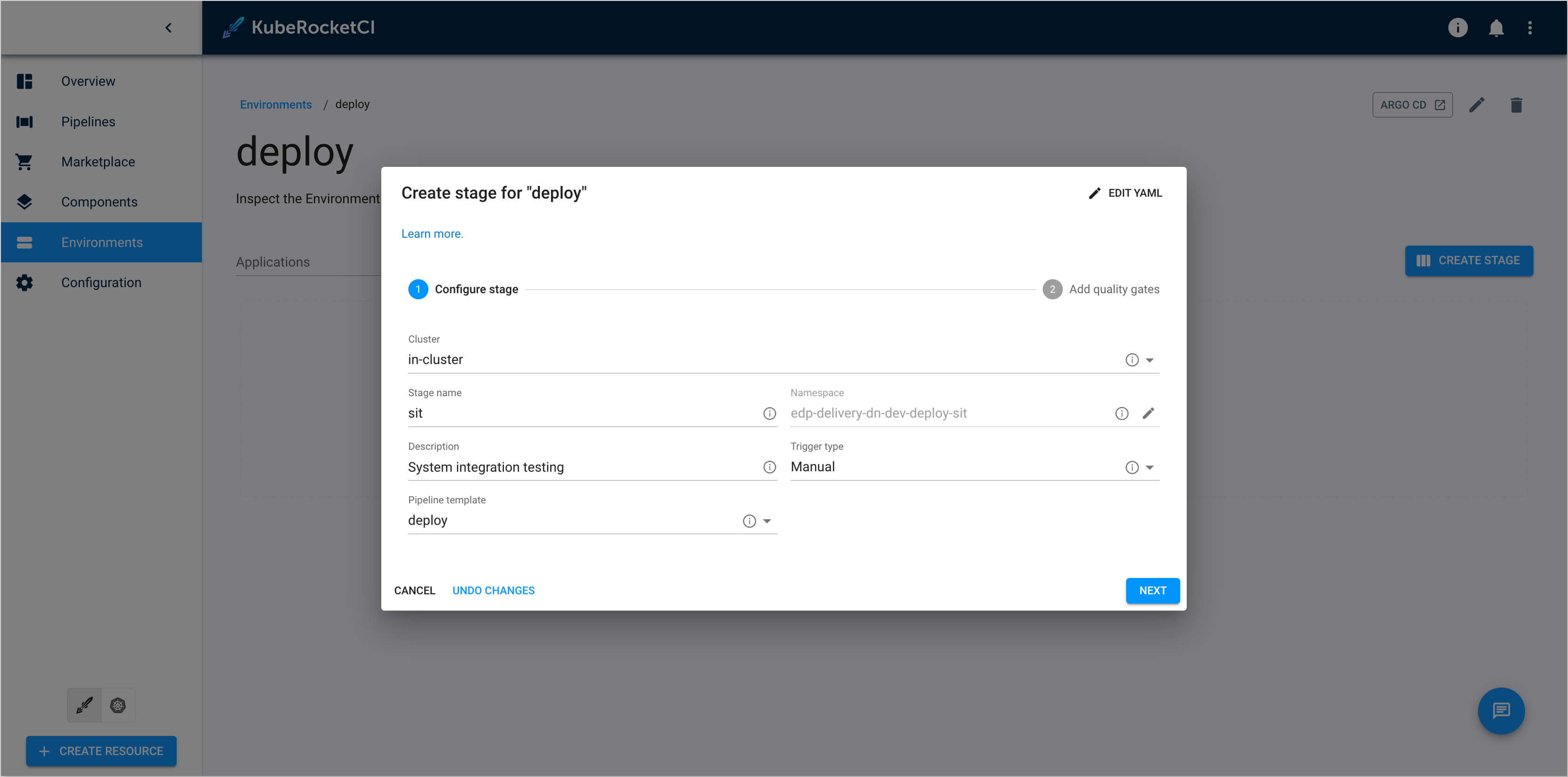 Pipeline tab with parameters Pipeline tab