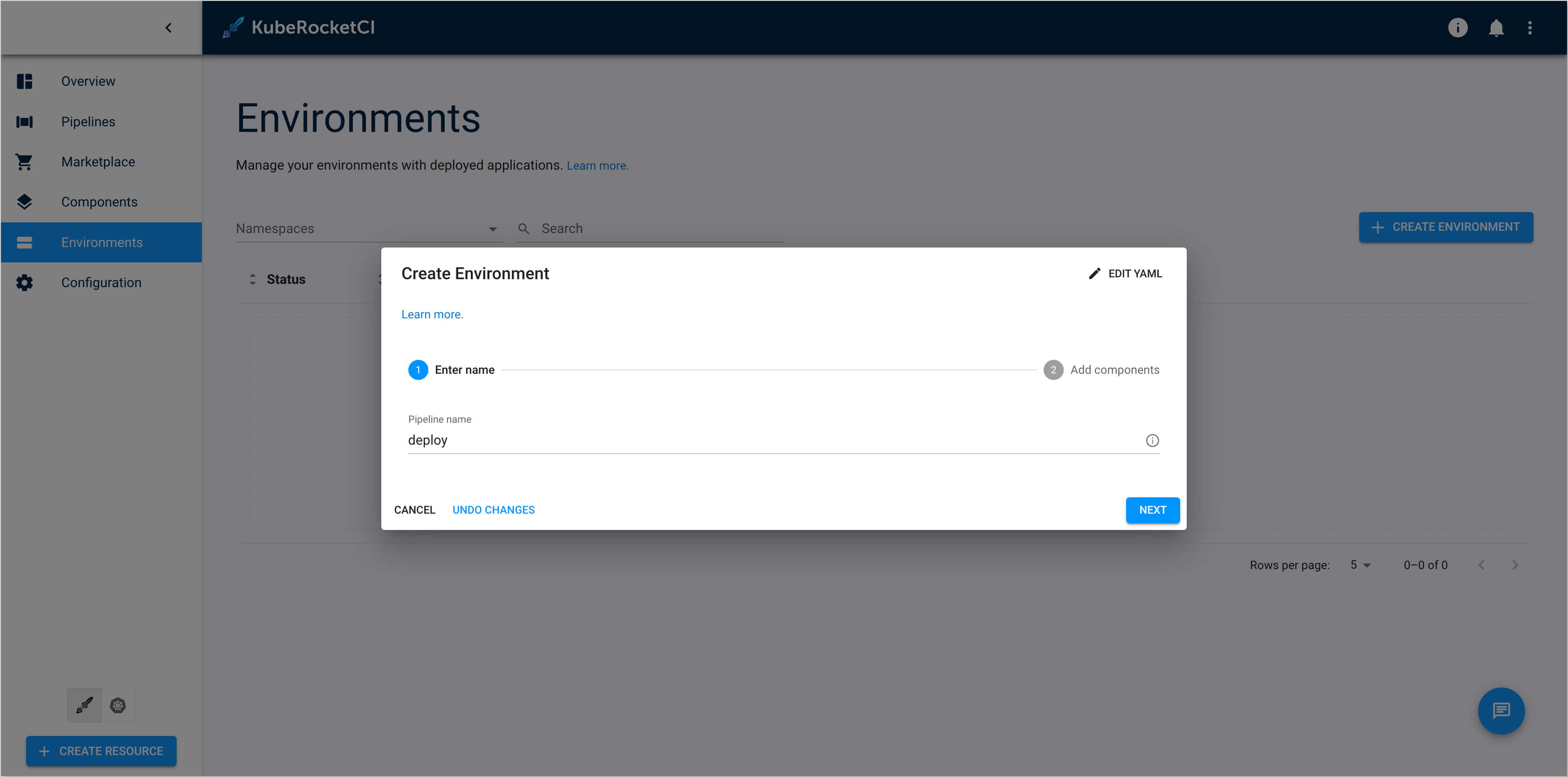 Pipeline tab with parameters CD Pipeline name