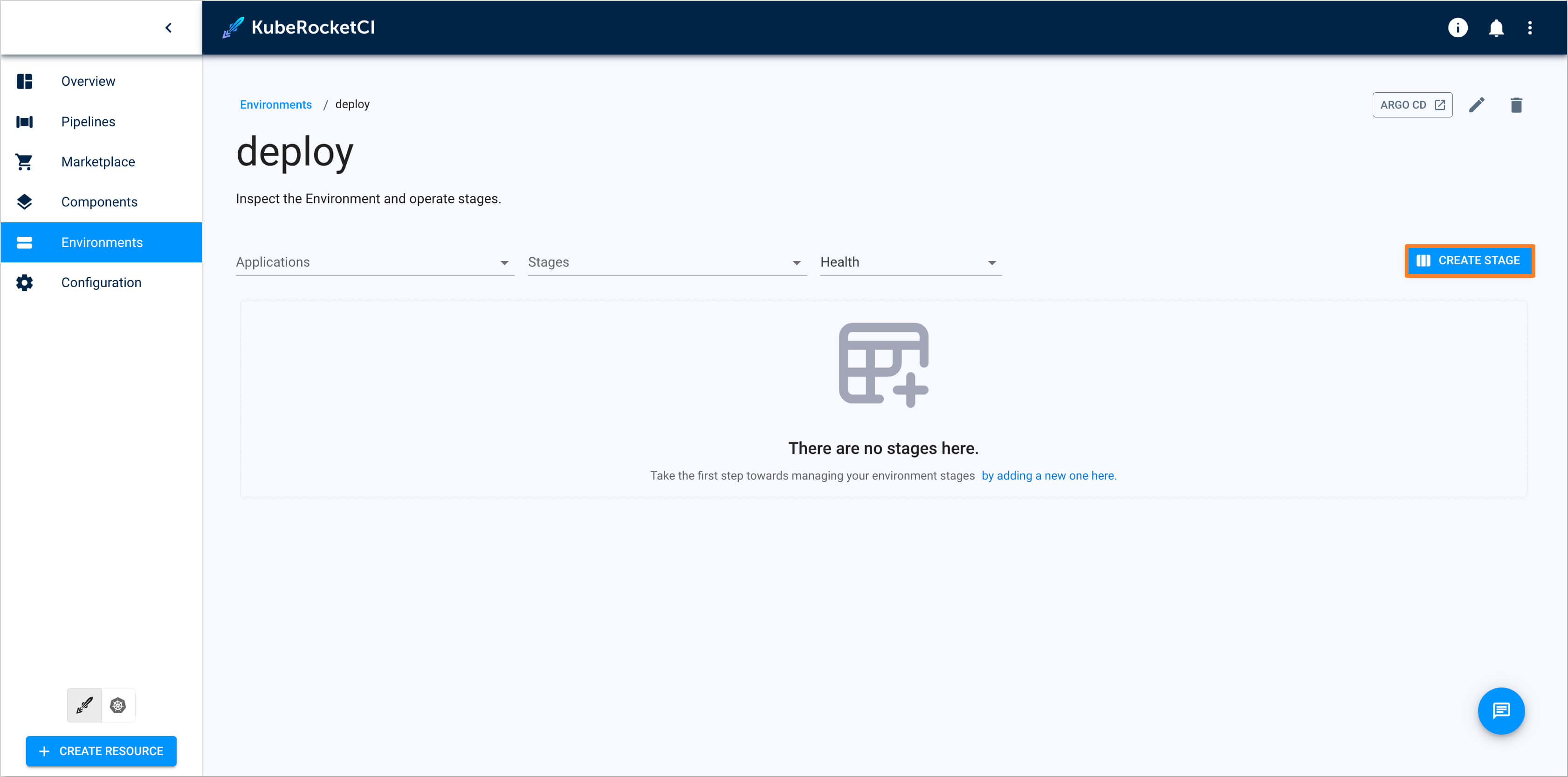 Create stage button Create Stage Button