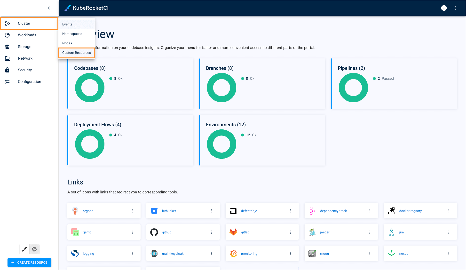Custom resources tab
