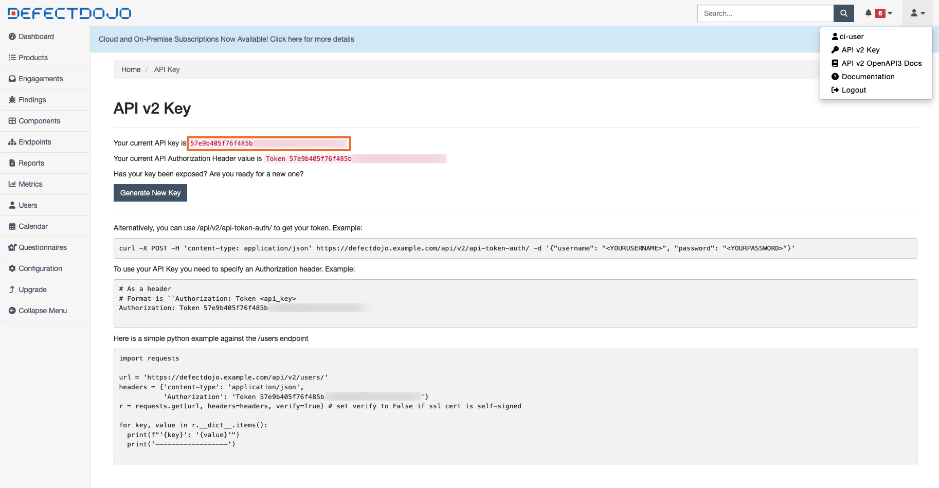 DefectDojo api-key DefectDojo api key