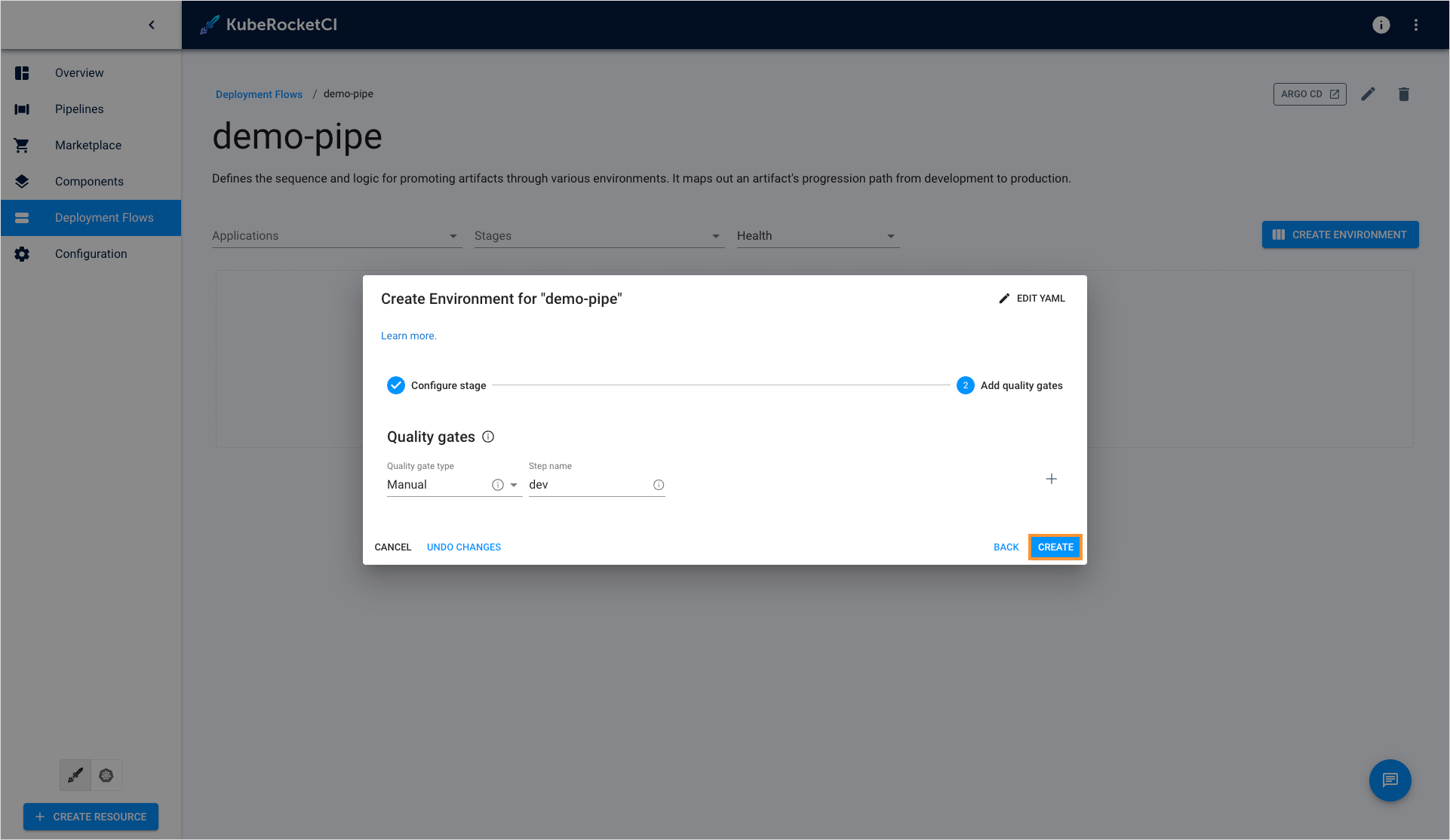 Define quality gates window Define quality gates window
