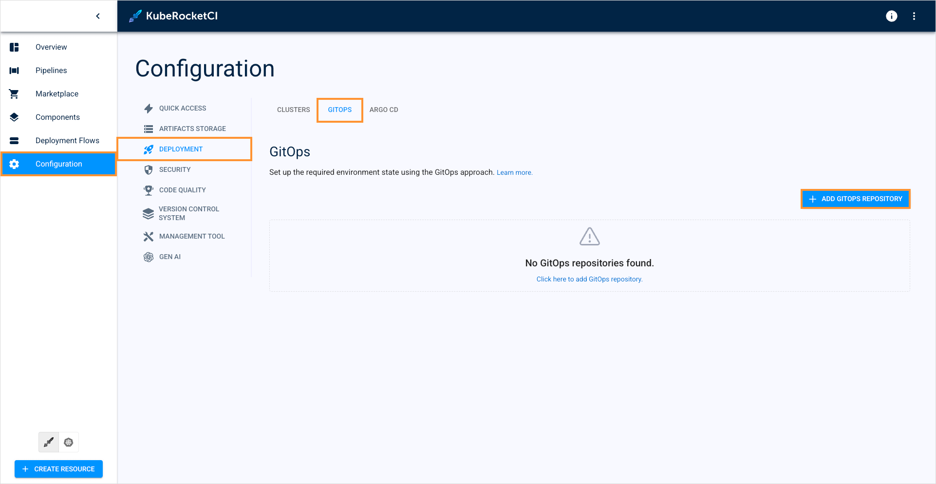 GitOps section Required fields