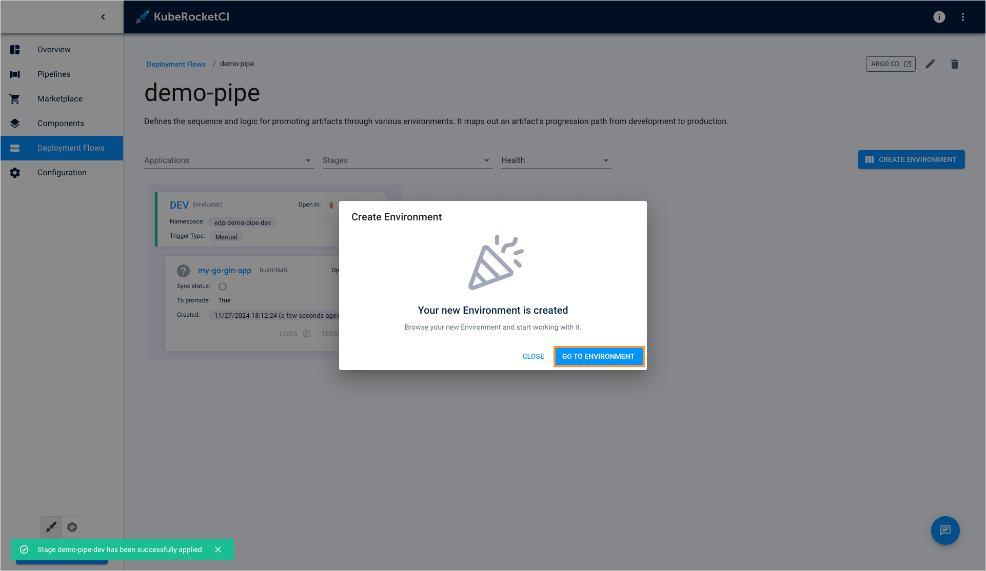 Go to environment Go to environment