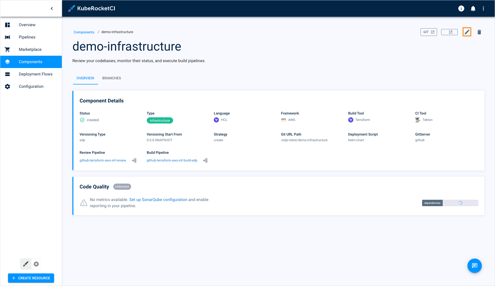 Edit infrastructure when viewing the infrastructure data Edit infrastructure when viewing the infrastructure data