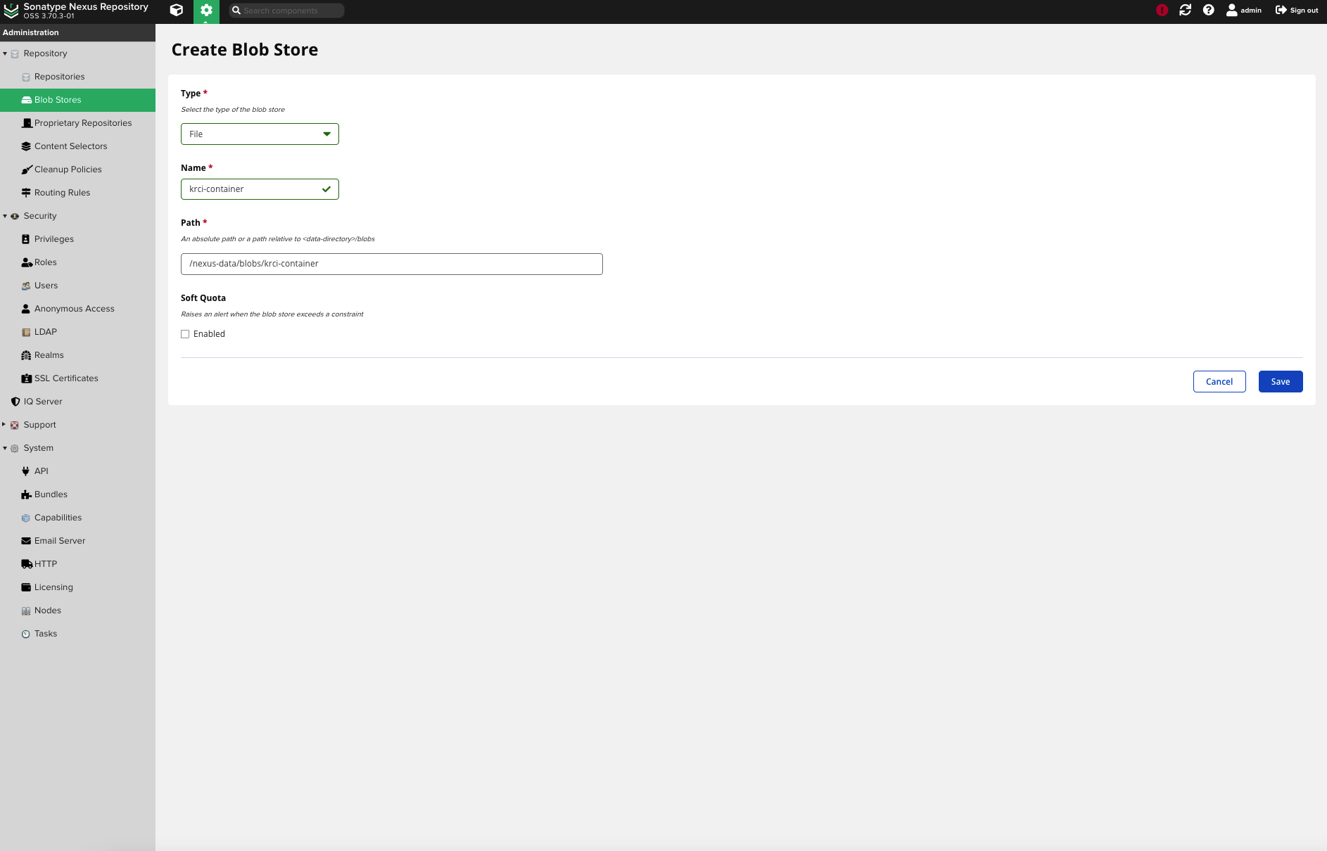 Nexus create blob store Nexus create blob store