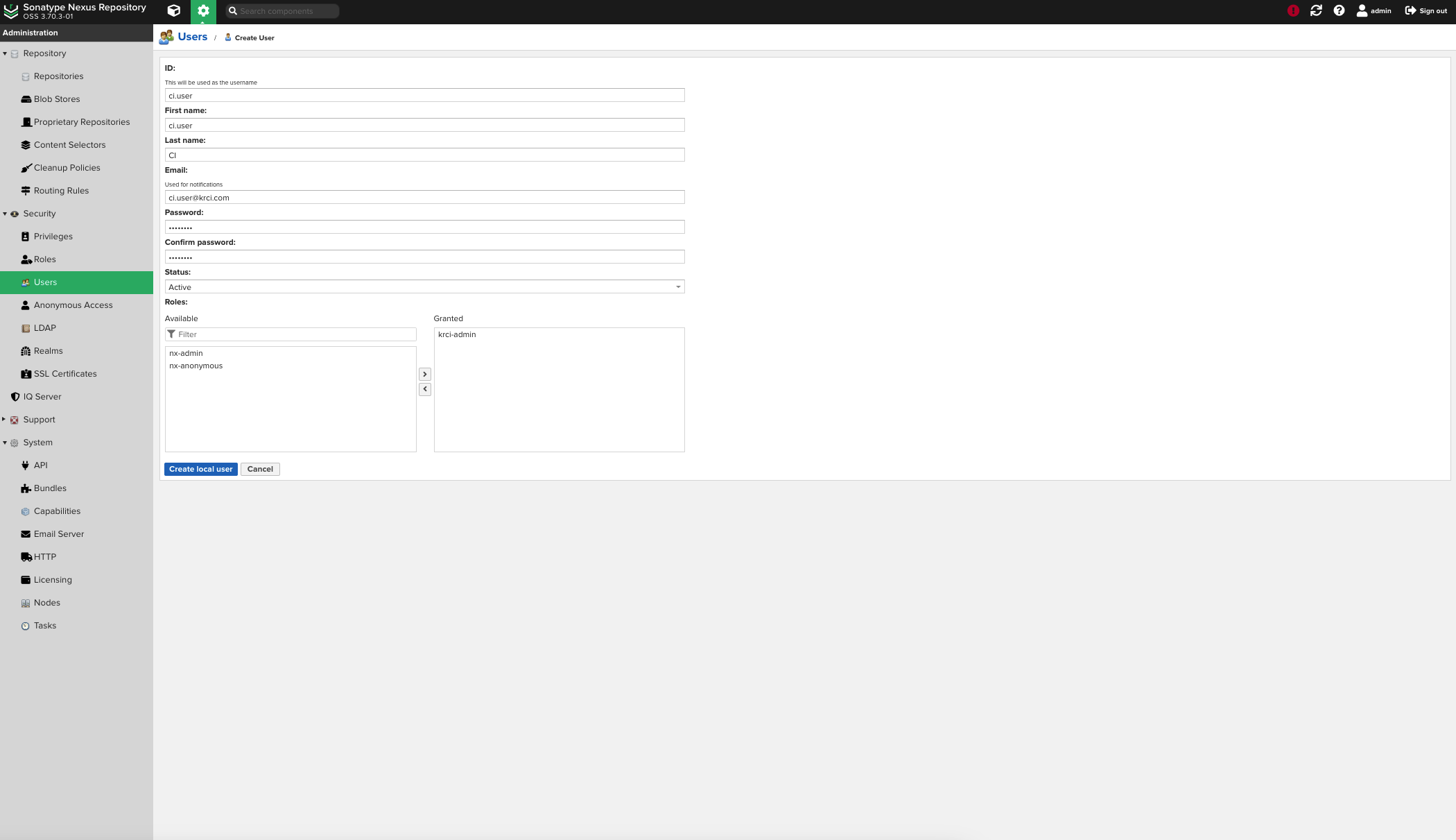 Nexus create user Nexus create user
