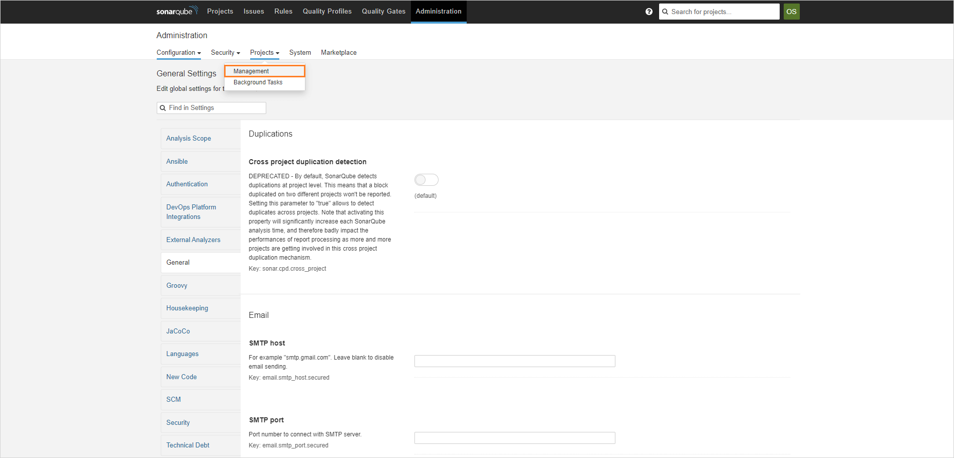 SonarQube user settings SonarQube user settings
